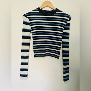 Urban Outfitters Top Sweater‎ Striped Black, Cream and Blue Women's Sz Small